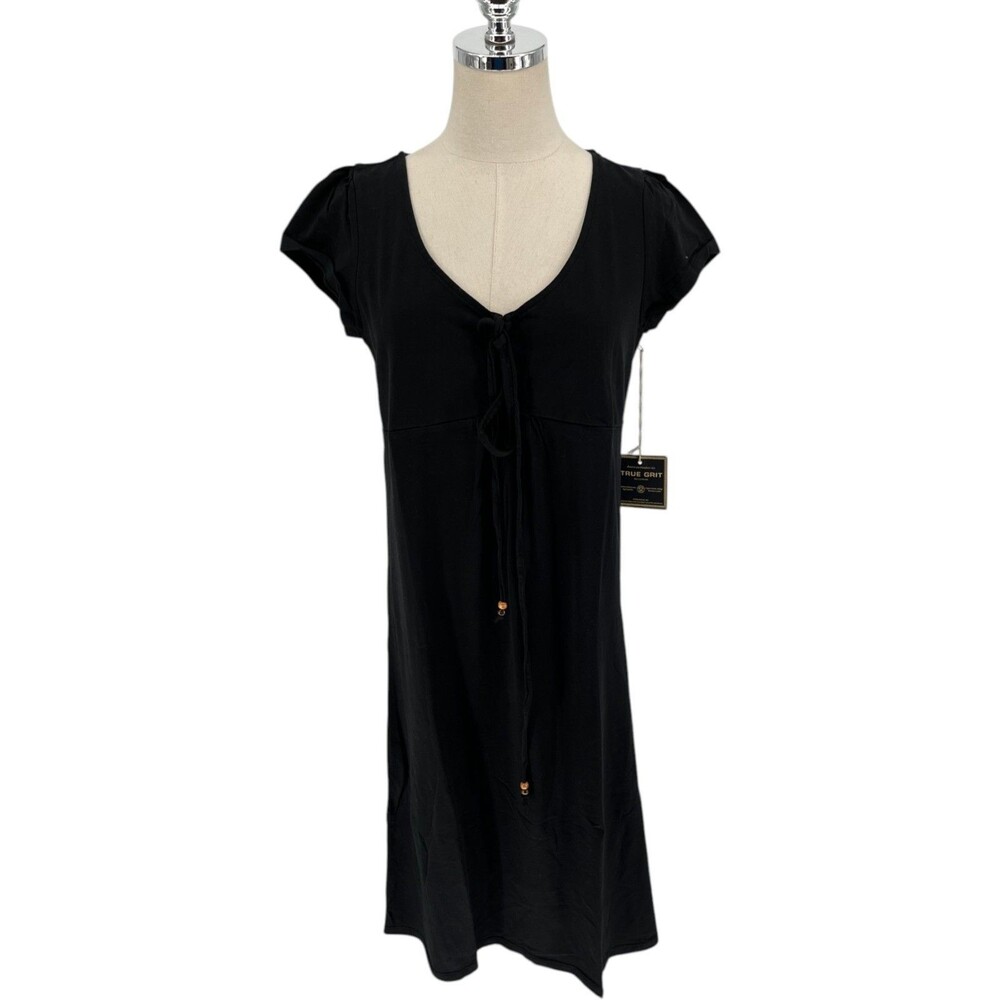 True Grit Dress Womens Size Small Black Cotton Knit Empire Waist Fairycore Midi